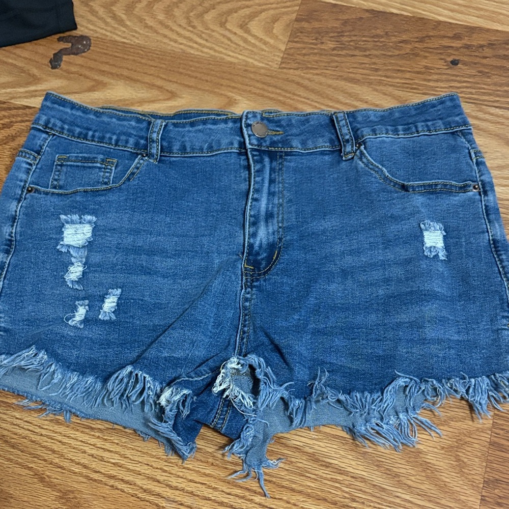 Denim Frayed Hem Women Shorts